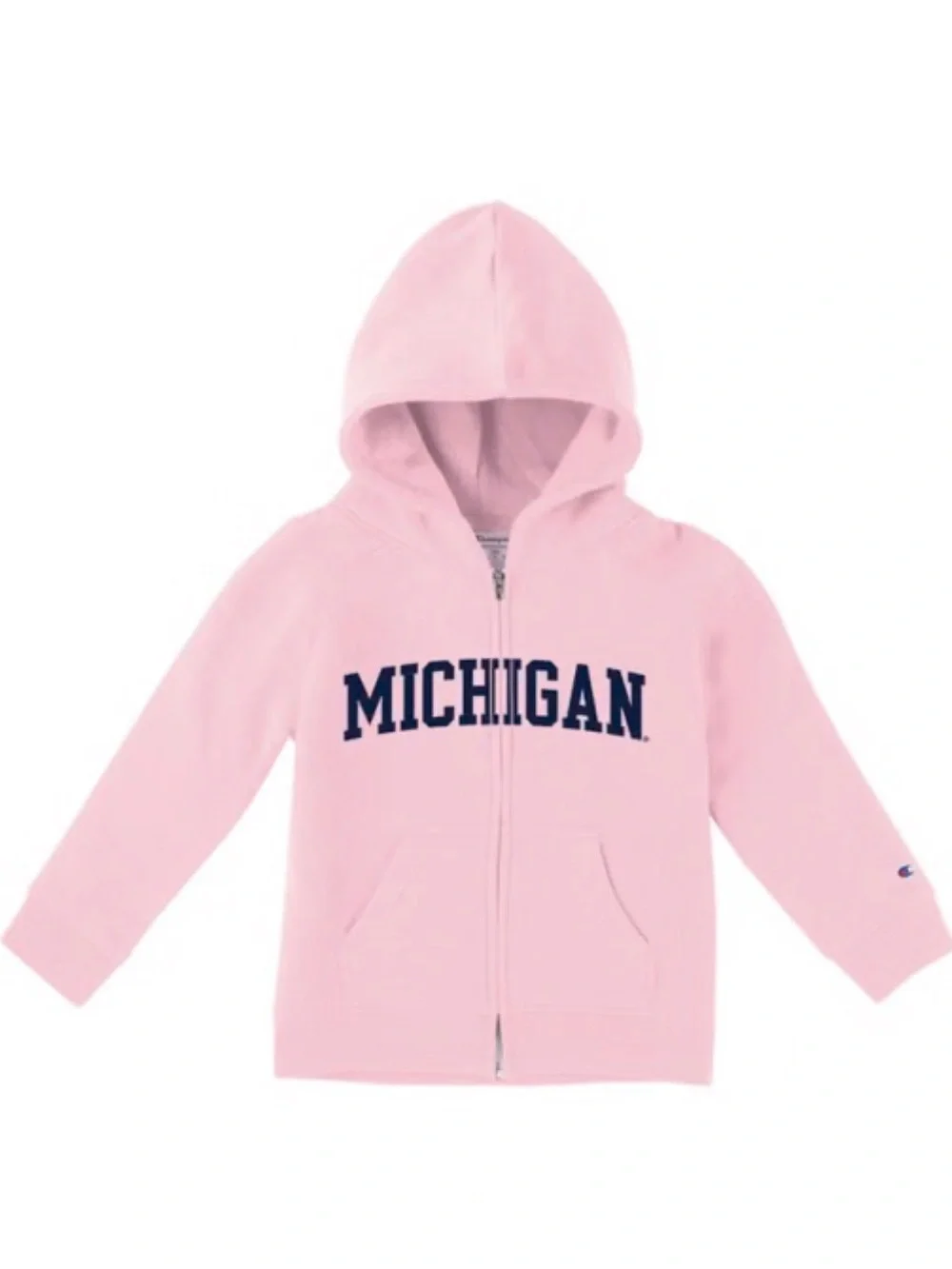GIRLS MICHIGAN WOLVERINES PINK CHAMPION TEAM LOGO LONG SLEEVE FULL ZIP JACKET